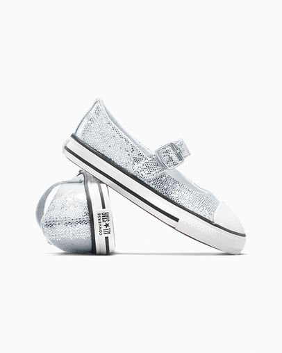 Chuck Taylor All Star Dainty Mary Jane Disco Glitter Easy On Barely Grey/White/Black, Detail Angle View