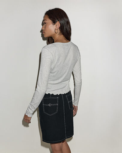 Pointelle Henley Long-Sleeve T-Shirt Light Grey Heather, Full Body View