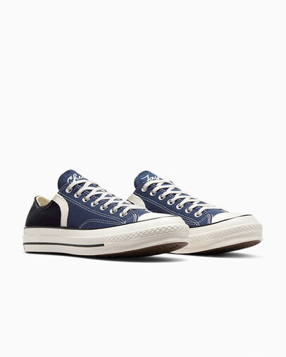 Chuck 70 Archival Stripes Navy/Black/Vintage White, Top and Side View