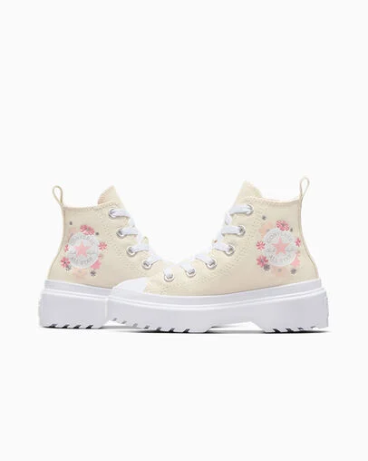 Chuck Taylor All Star Lugged Lift Platform Flowers Easy On Egret/White/Pink Phase, Detail Angle View