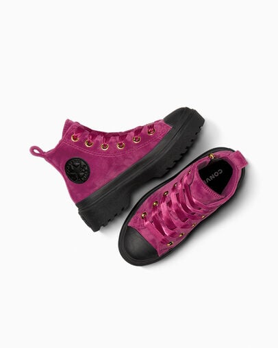 Chuck Taylor All Star Lugged Lift Platform Velvet Legend Berry/Black/Black, Angled View