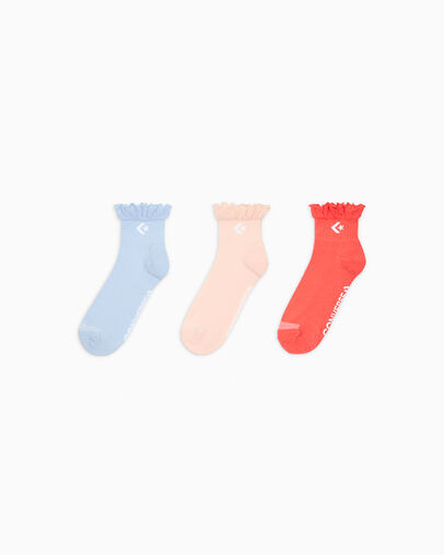 3-Pack Frilled Edge Quarter Socks Cloudy Daze Grey/Chipmunk Cheek/Wat, Front View