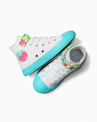 Chuck Taylor All Star Bubble Strap Easy On Hyper Brights White/Triple Cyan/Slime Light, Angled View