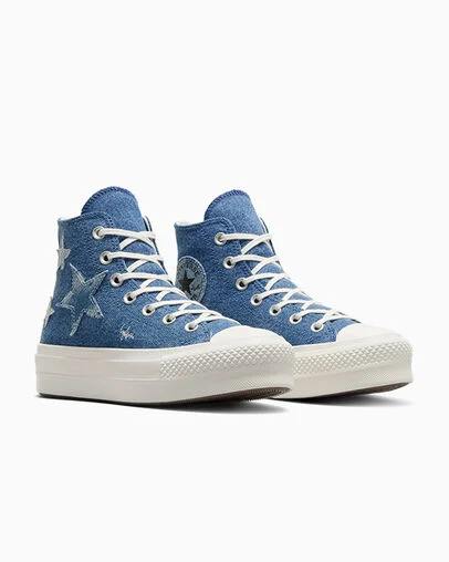 Chuck Taylor All Star Lift Denim Navy/Egret/Egret, Top and Side View