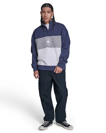 Retro Stripe Relaxed Quarter-Zip Sweatshirt Converse Navy Multi, Full Body View