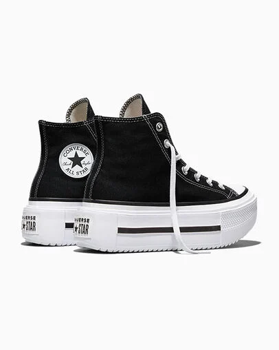 Chuck Taylor All Star Lift Double Stack Platform Canvas Black/White/Black, Heel View