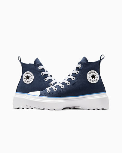 Chuck Taylor All Star Lugged Lift Platform Easy-On Floral Embroidery Navy/Lt Blue /White, Detail Angle View