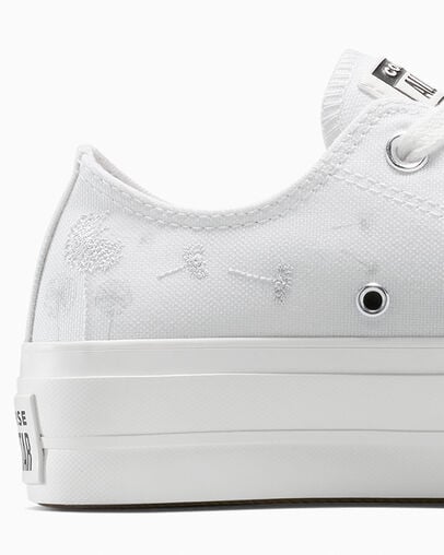Chuck Taylor All Star Lift Platform Embroidered Flowers Vintage White/Gum Honey/Silver, Detail Angle View