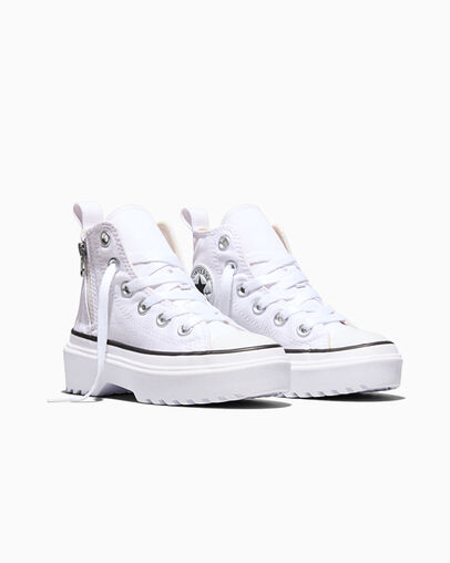 Chuck Taylor All Star Lugged Lift Platform Canvas White/White/Black, Top and Side View