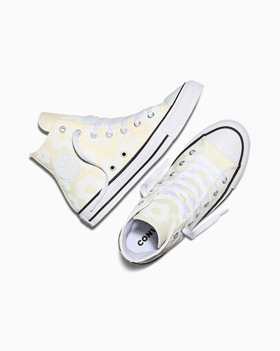 Chuck Taylor All Star Bubble Flowers Egret/White/Silver, Angled View