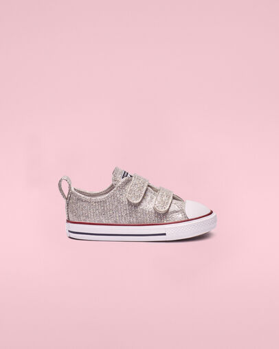 Chuck Taylor All Star Hook and Loop Sparkle Low Top Mouse/Enamel Red/White