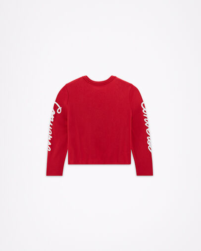 Script Boxy Crew Neck Long Sleeve Enamel Red, Back View