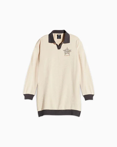 Long Sleeve Polo Dress Converse Natural Ivory, Front View