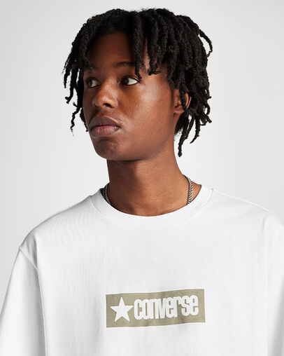 Retro Block Logo T-Shirt White / Light Field Surplus, Detail View