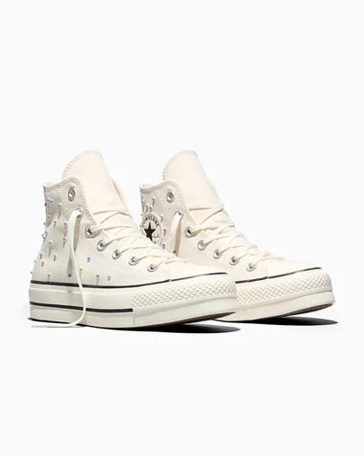 Chuck Taylor All Star Lift Platform Mini Studs Egret/Very Peri Purple/Black, Top and Side View
