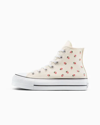 Chuck Taylor All Star Lift Platform Embroidered Strawberries Egret/Soft Red/White, Inner Side View