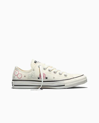 Chuck Taylor All Star Embroidered Market Essentials Egret/Red/Thyme Again Green, Outer Side View