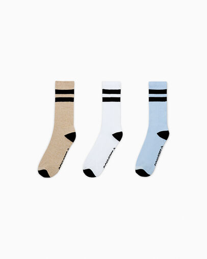 3-Pack Double Stripe Crew Socks Nutty Granola/White/Cloudy, Front View