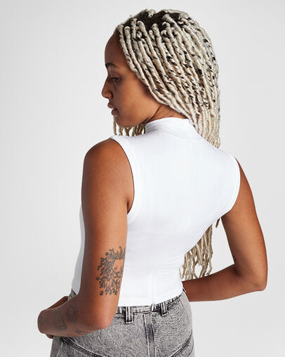 Sleeveless Mock Neck Top White, Back View