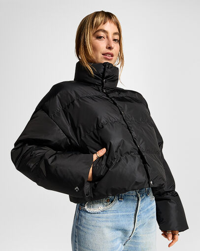 Short Super Puffer Jacket Converse Black, Front View