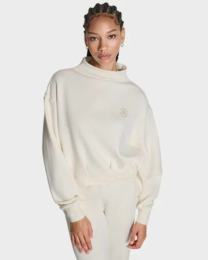 Mock Neck Oversized Sweatshirt Egret, Detail View