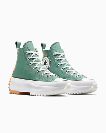Run Star Hike Platform Little Flowers Admiral Elm Green/White/Gum, Top and Side View