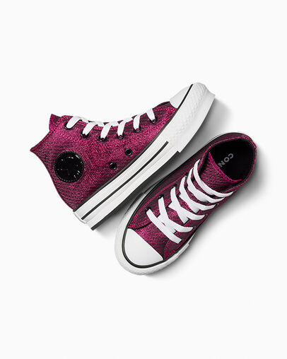 Chuck Taylor All Star Platform Lift Sparkle Prime Pink/White/Black, Angled View