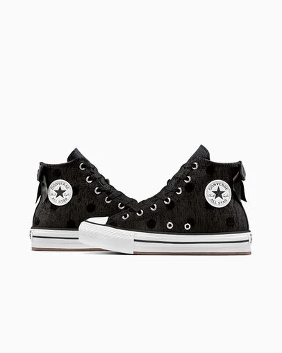 Chuck Taylor All Star Lift Platform Polka Dot & Bow Black/White/Black, Detail Angle View