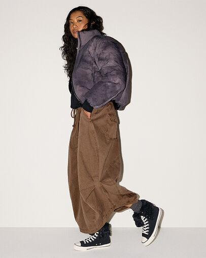 Chuck Taylor All Star Fold Over XHi Faux Fur Black/Black/Egret, On Foot Shot 1