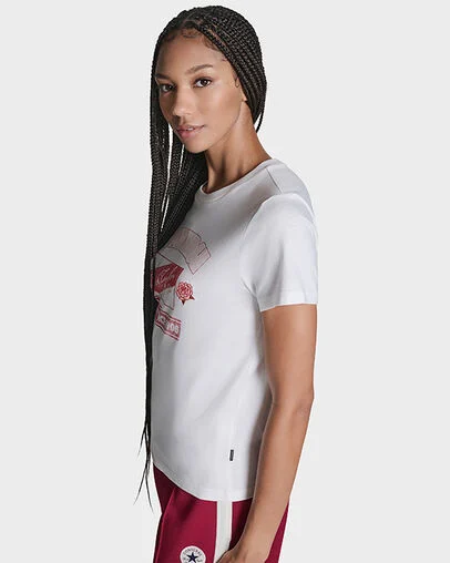 Retro Roses T-Shirt White, Full Body View