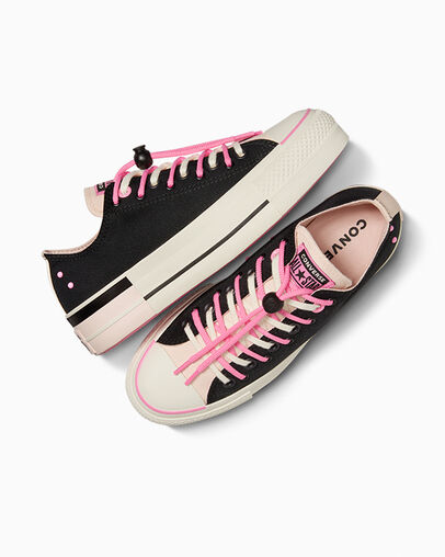 Chuck Taylor All Star Lift Platform Black & Pink Black/Fable Pink/Egret, Angled View