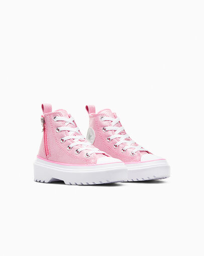 Chuck Taylor All Star Lugged Lift Platform Prism Glitter Oops Pink/White/Black, Top and Side View