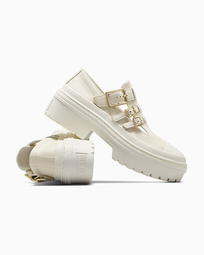 Chuck Taylor All Star Lugged Heel Mary Jane Platform Egret/Egret/Gold, Detail Angle View