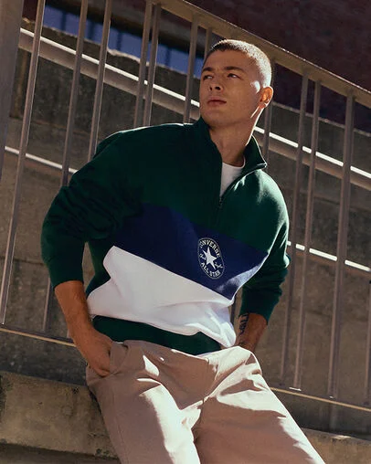 Retro Stripe Relaxed Quarter-Zip Sweatshirt Branch Out Green Multi