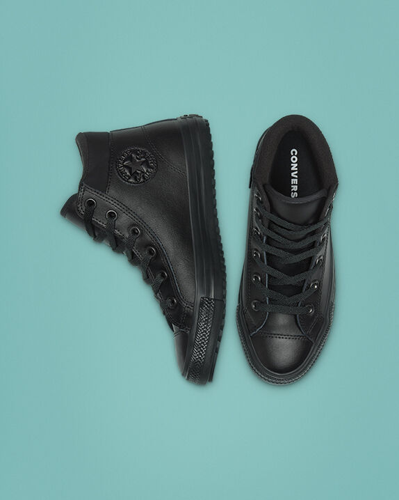 boys black leather converse