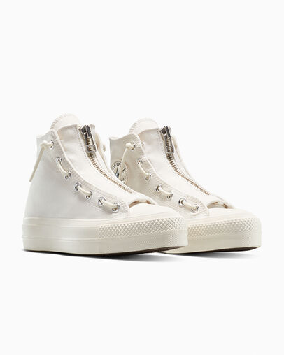 Chuck Taylor All Star Lift Platform Zipper Vintage White/Egret/Black, Top and Side View