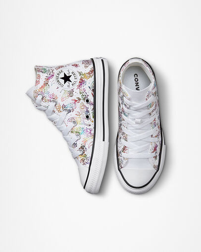 Chuck Taylor All Star Butterfly Shine White/Pink/Purple/Blue, Top and Side View