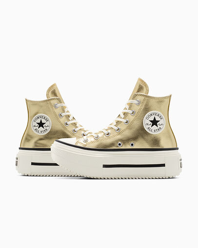 Chuck Taylor All Star Lift Double Stack Platform Metallic Metallic Gold/Egret/Black, Detail Angle View