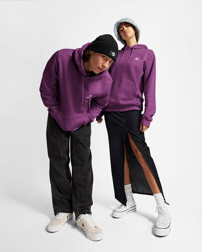 Converse Go-To Embroidered Star Chevron Standard-Fit Fleece Hoodie Quantum Violet, Back View