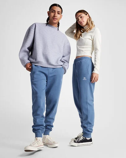 Converse Go-To Embroidered Star Chevron Standard-Fit Fleece Sweatpant Lakeside Blue, Full Body View