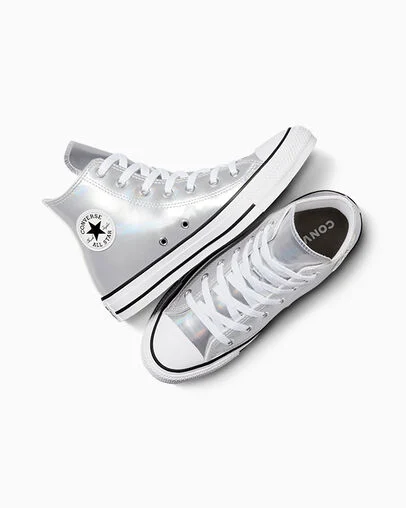 Chuck Taylor All Star Metallic Silver/White/Silver, Angled View