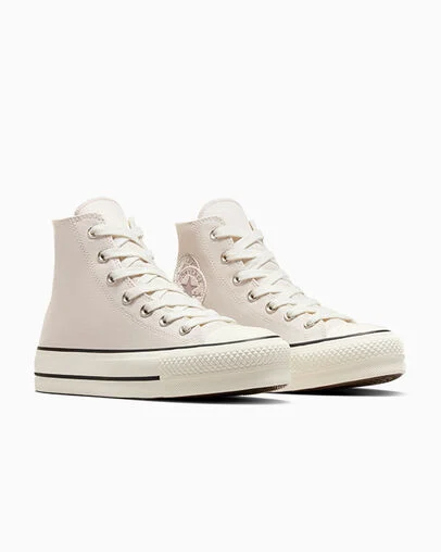 Chuck Taylor All Star Lift Platform Natural Tones Desert Sand/Egret/Black, Top and Side View