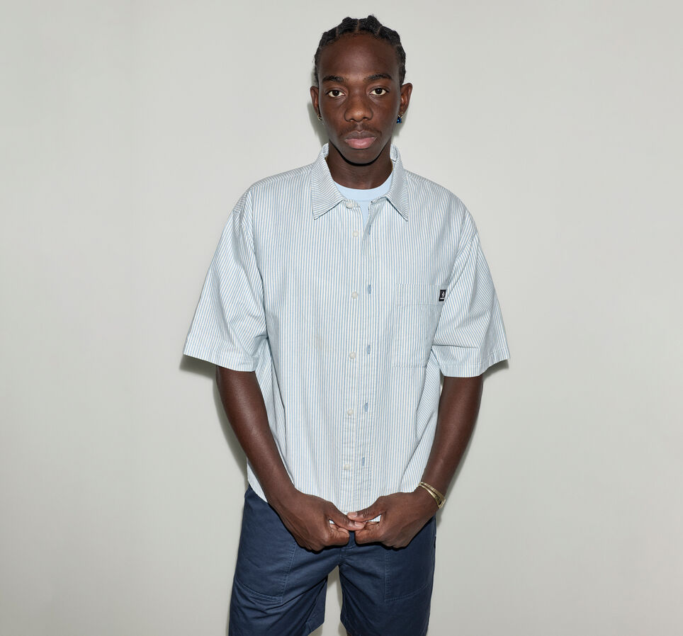Script Chevron Short-Sleeve Oxford Shirt Crispy Cobalt Multi