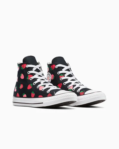 Chuck Taylor All Star Strawberries Black/Soft Red/Watermelon Pink, Top and Side View