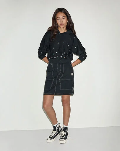 Florals Long-Sleeve Hoodie Converse Black, Detail View
