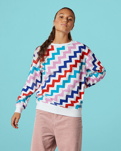 VLTG Crew Neck Pullover White Multi, Front View