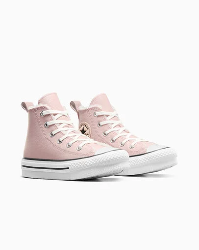 Chuck Taylor All Star Lift Platform Leather & Faux Fur Pink Sage/Vintage White/Black, Top and Side View