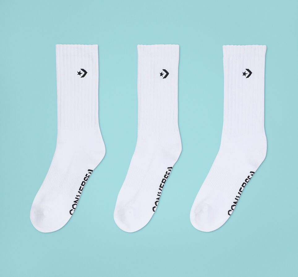3-Pack Embroidered Crew Socks White