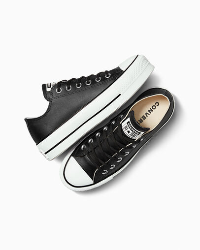 Chuck Taylor All Star Lift Platform Leather Black/Black/White, Angled View
