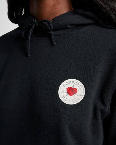 Y2K Heart Pullover Hoodie Converse Black, Detail View